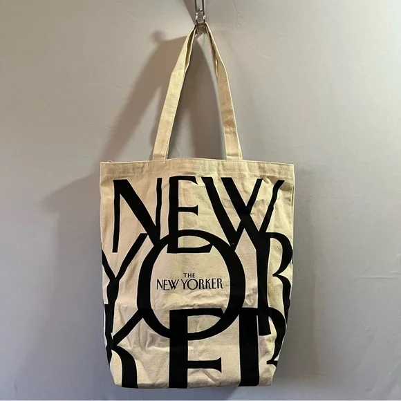 The New Yorker Canvas Tote Bag Black and Cream - Picture 3 of 7